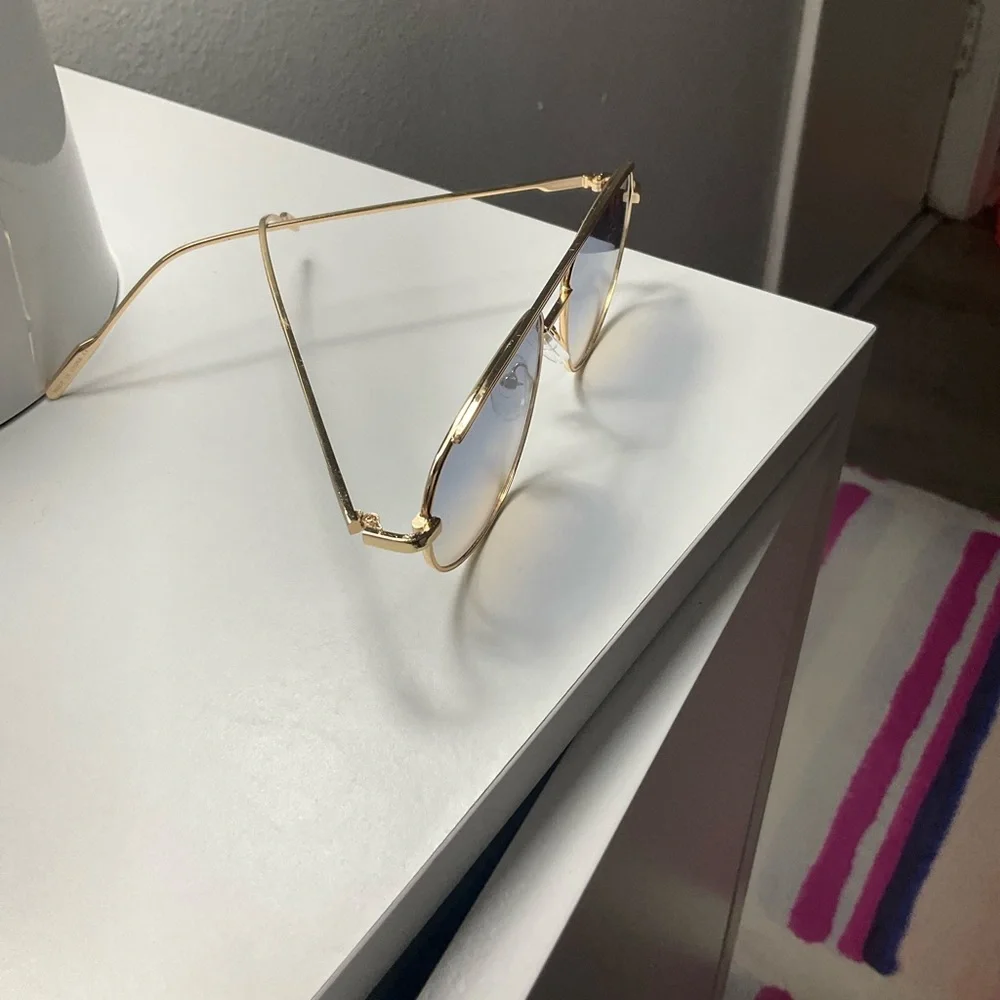 Free People Gold Frame Aviator Sunglasses with Light Blue Gradient Lenses